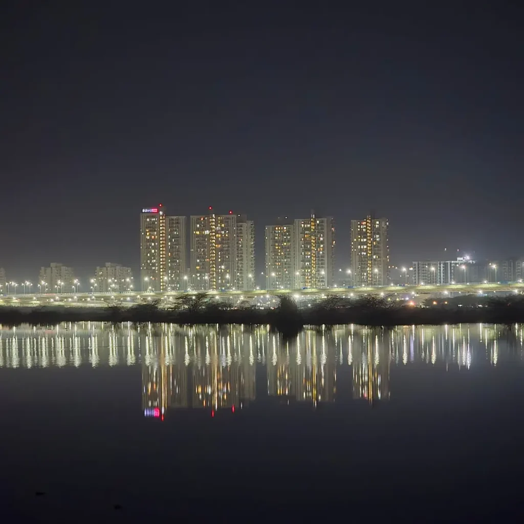Gurugram skyline lit up at night